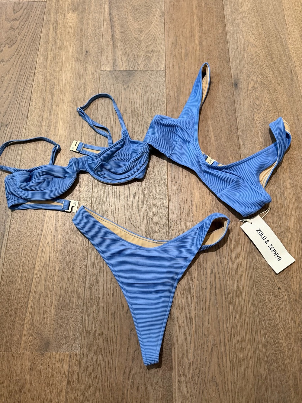 Zulu & Zephyr Ribbed Two-Piece Bikini Set in Blue